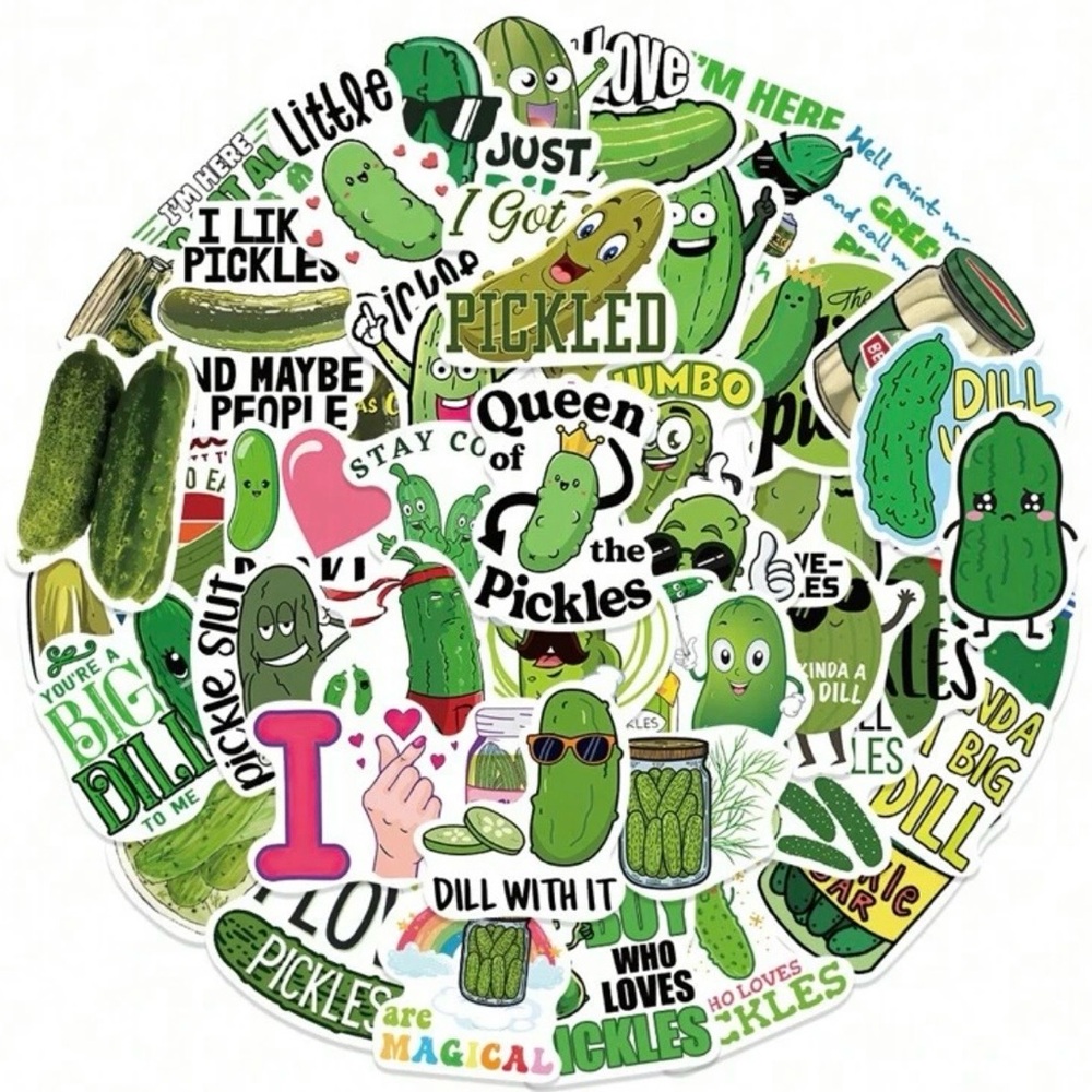 50 Green Pickle Stickers Funny & Fun - Picture 5 of 7